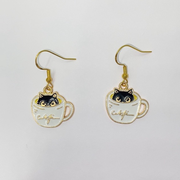 Handmade Jewelry - NEW Cat in Coffee Cup Earrings ☕️